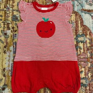 Gymboree red white striped apple knit bubble romper baby 3-6 months